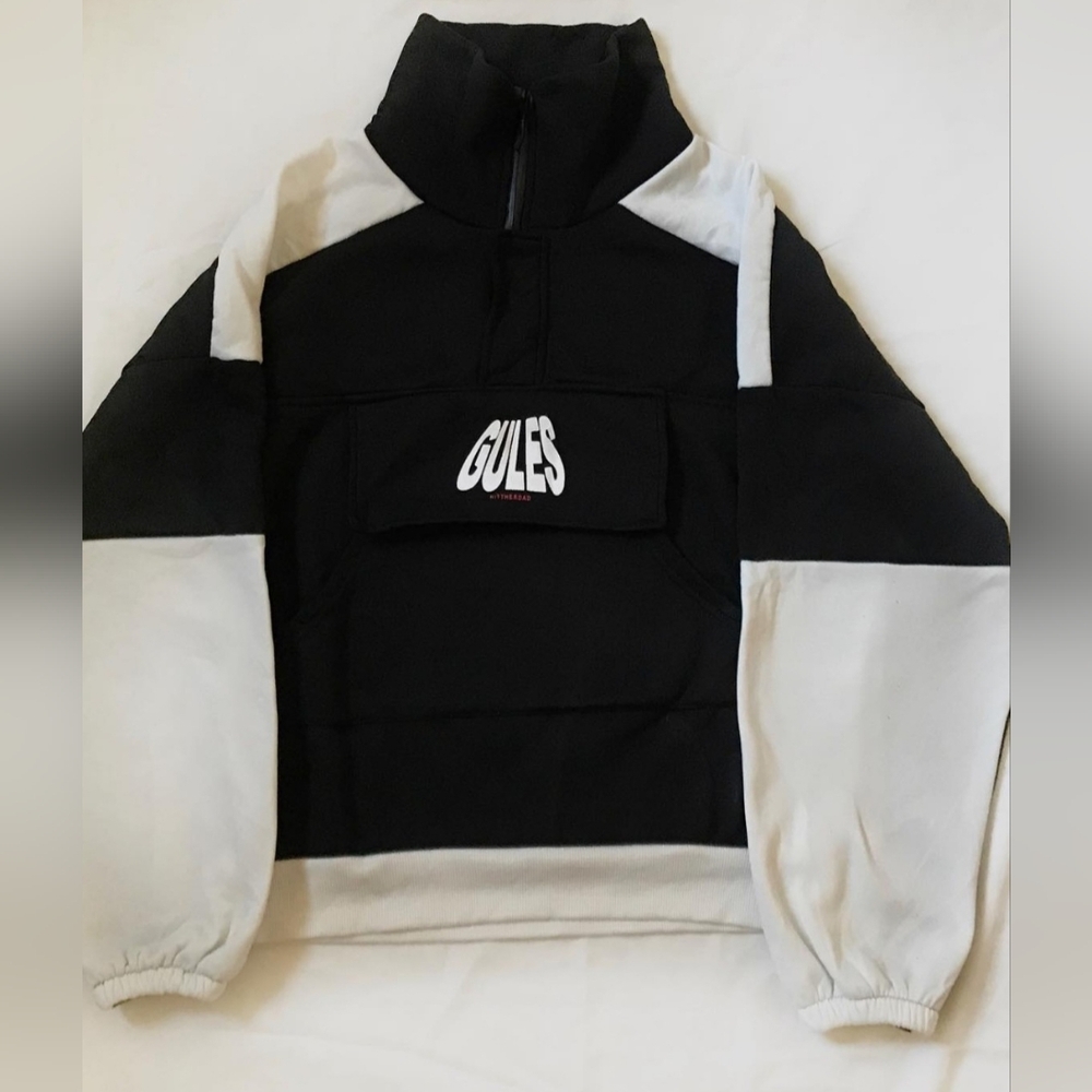 Black and white oversized colour block hoodie/sweater